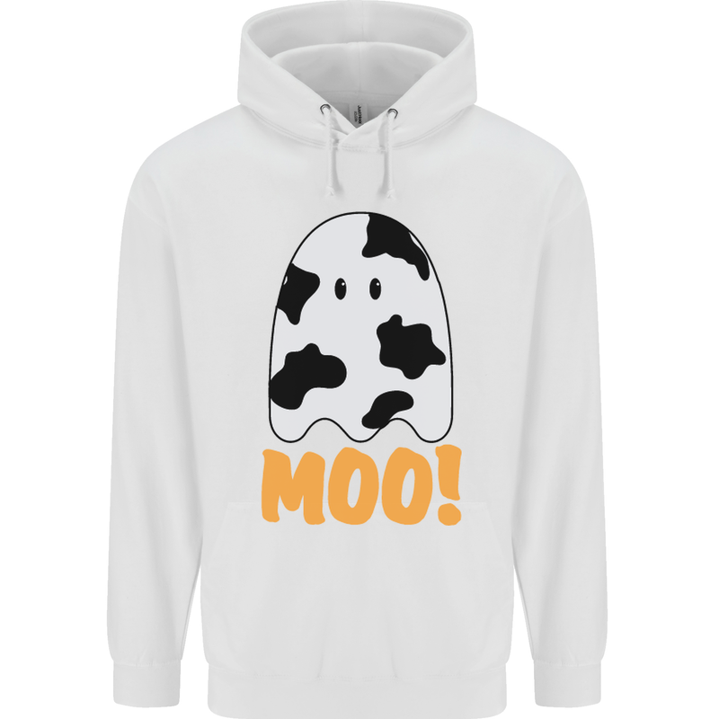 Moo Funny Cow Ghost Halloween Spooky Childrens Kids Hoodie White