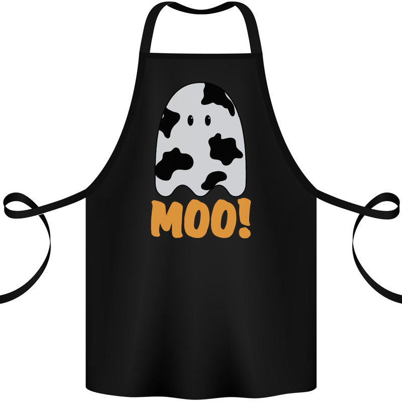 Moo Funny Cow Ghost Halloween Spooky Cotton Apron 100% Organic Black