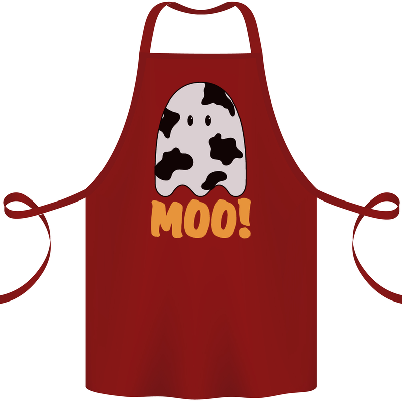 Moo Funny Cow Ghost Halloween Spooky Cotton Apron 100% Organic Maroon