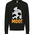 Moo Funny Cow Ghost Halloween Spooky Kids Sweatshirt Jumper Black