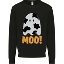 Moo Funny Cow Ghost Halloween Spooky Kids Sweatshirt Jumper Black
