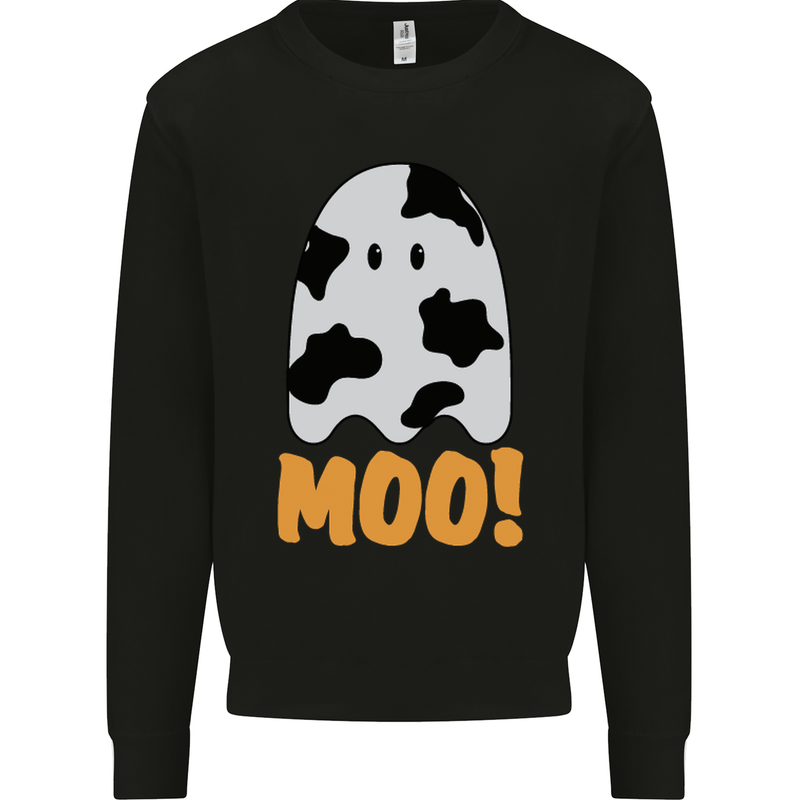 Moo Funny Cow Ghost Halloween Spooky Kids Sweatshirt Jumper Black