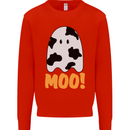 Moo Funny Cow Ghost Halloween Spooky Kids Sweatshirt Jumper Bright Red