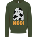 Moo Funny Cow Ghost Halloween Spooky Kids Sweatshirt Jumper Forest Green
