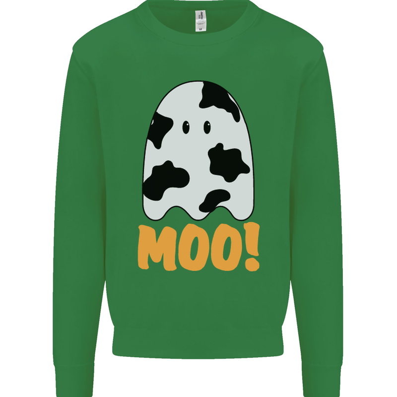 Moo Funny Cow Ghost Halloween Spooky Kids Sweatshirt Jumper Irish Green