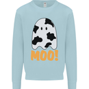 Moo Funny Cow Ghost Halloween Spooky Kids Sweatshirt Jumper Light Blue