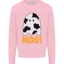 Moo Funny Cow Ghost Halloween Spooky Kids Sweatshirt Jumper Light Pink