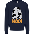 Moo Funny Cow Ghost Halloween Spooky Kids Sweatshirt Jumper Navy Blue