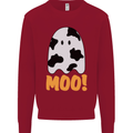 Moo Funny Cow Ghost Halloween Spooky Kids Sweatshirt Jumper Red