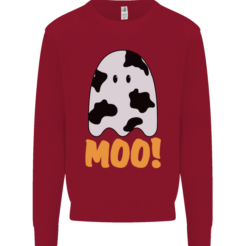 Moo Funny Cow Ghost Halloween Spooky Kids Sweatshirt Jumper Red