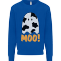 Moo Funny Cow Ghost Halloween Spooky Kids Sweatshirt Jumper Royal Blue