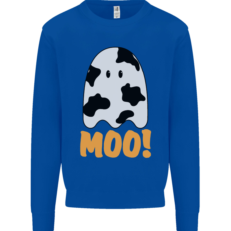 Moo Funny Cow Ghost Halloween Spooky Kids Sweatshirt Jumper Royal Blue