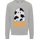Moo Funny Cow Ghost Halloween Spooky Kids Sweatshirt Jumper Sports Grey