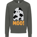Moo Funny Cow Ghost Halloween Spooky Kids Sweatshirt Jumper Storm Grey