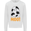 Moo Funny Cow Ghost Halloween Spooky Kids Sweatshirt Jumper White