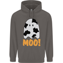 Moo Funny Cow Ghost Halloween Spooky Mens 80% Cotton Hoodie Charcoal
