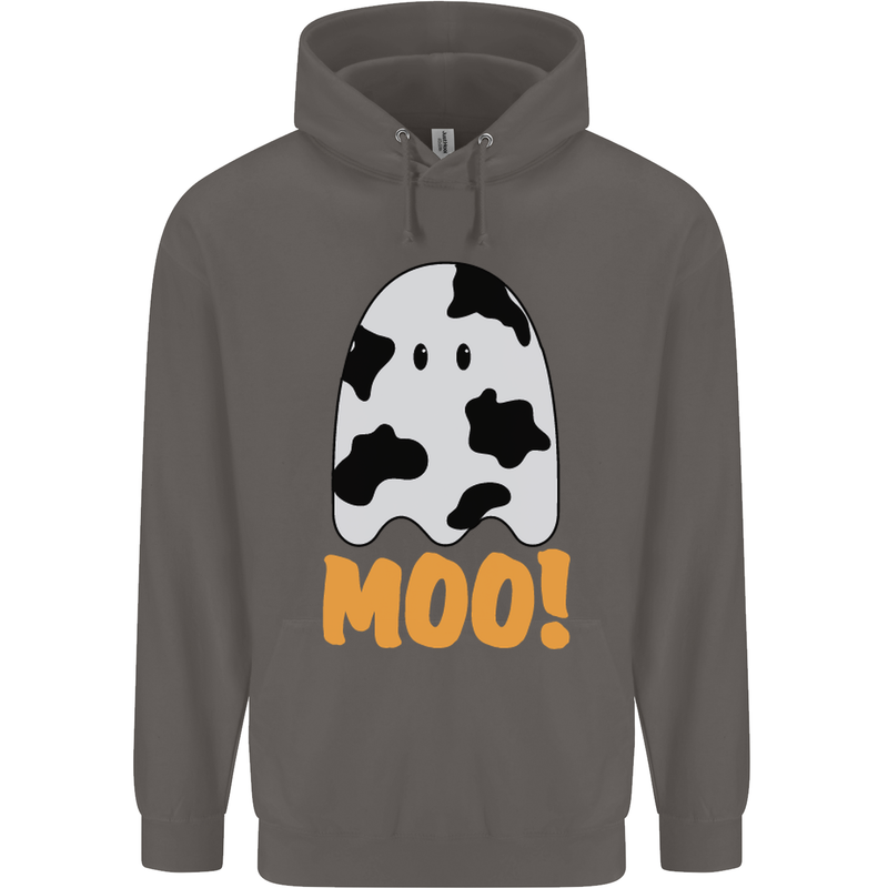 Moo Funny Cow Ghost Halloween Spooky Mens 80% Cotton Hoodie Charcoal