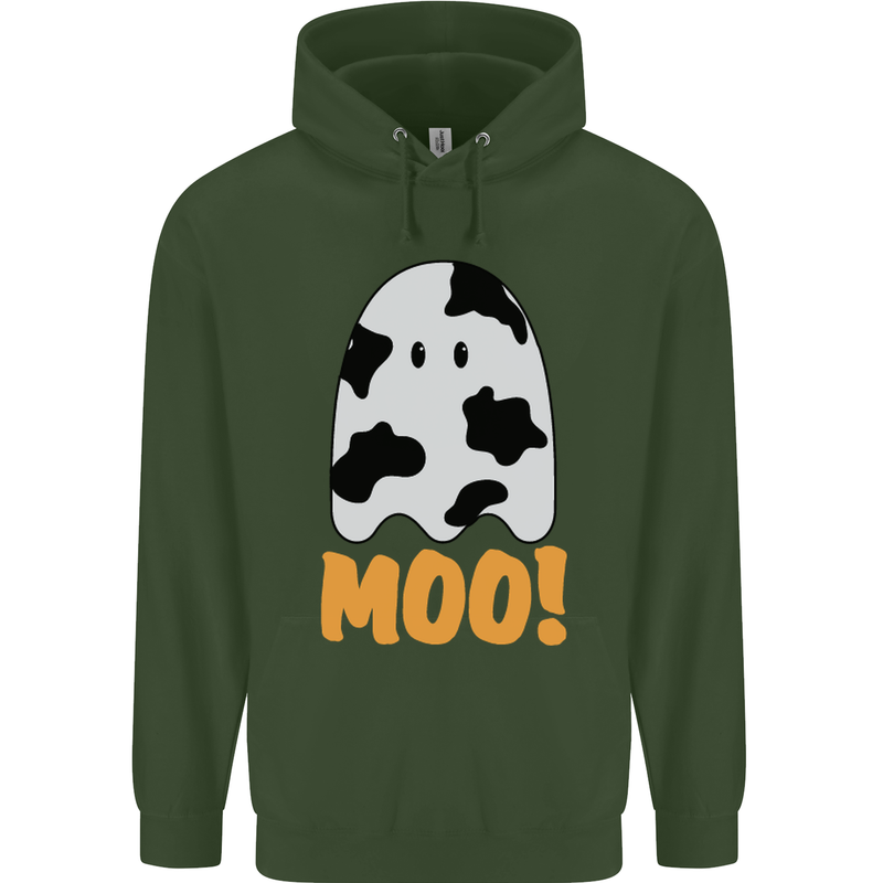 Moo Funny Cow Ghost Halloween Spooky Mens 80% Cotton Hoodie Forest Green