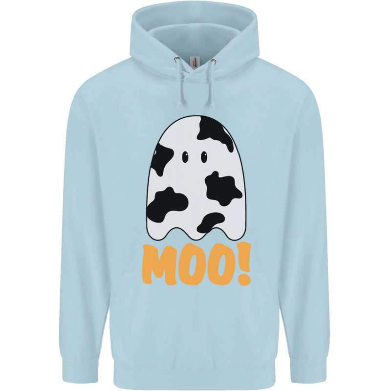 Moo Funny Cow Ghost Halloween Spooky Mens 80% Cotton Hoodie Light Blue