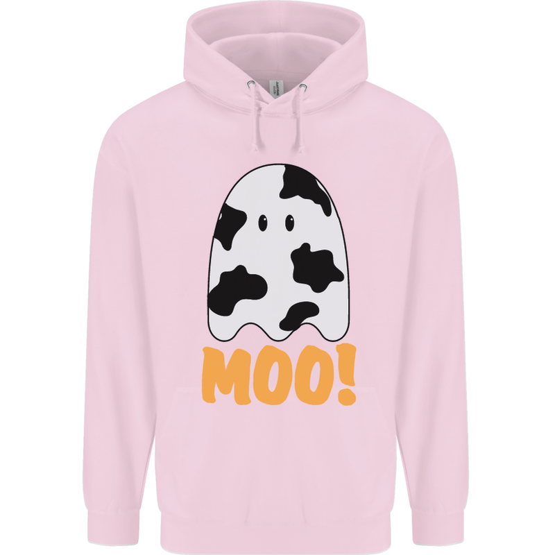 Moo Funny Cow Ghost Halloween Spooky Mens 80% Cotton Hoodie Light Pink