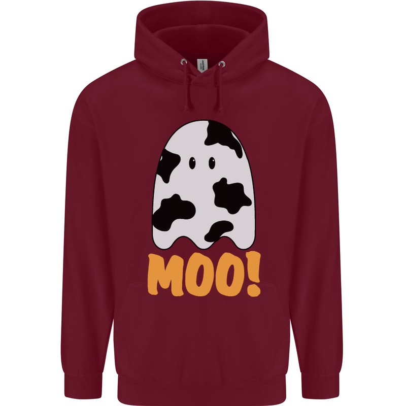 Moo Funny Cow Ghost Halloween Spooky Mens 80% Cotton Hoodie Maroon