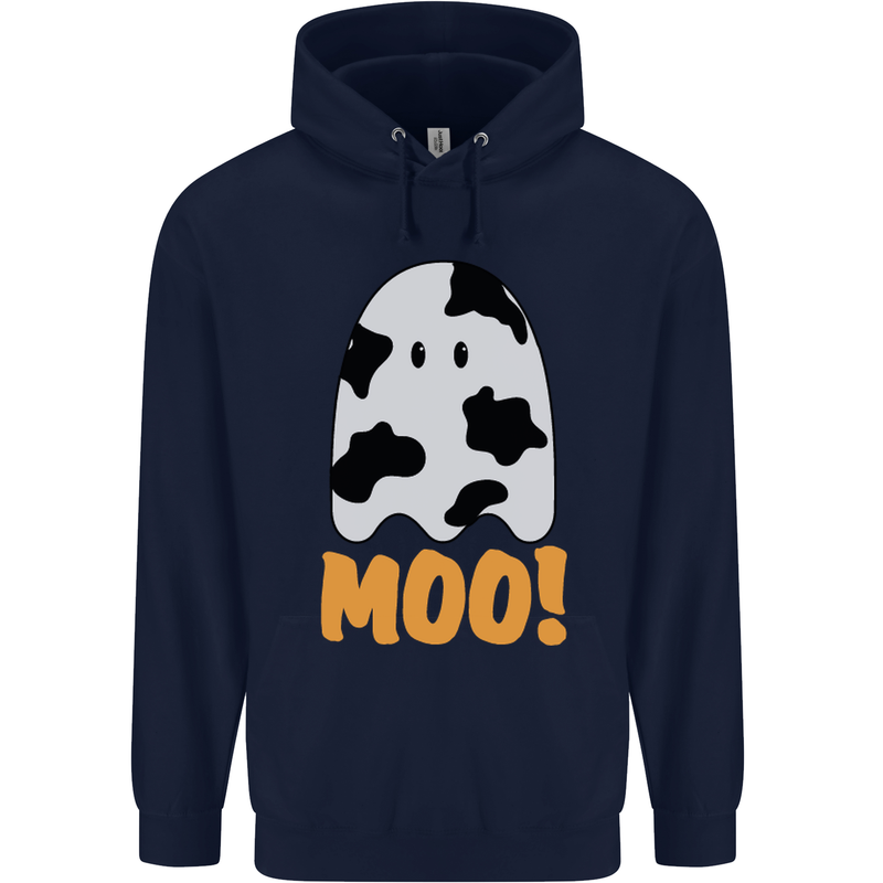 Moo Funny Cow Ghost Halloween Spooky Mens 80% Cotton Hoodie Navy Blue