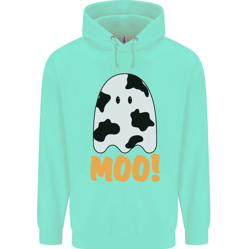 Moo Funny Cow Ghost Halloween Spooky Mens 80% Cotton Hoodie Peppermint