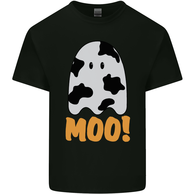 Moo Funny Cow Ghost Halloween Spooky Mens Cotton T-Shirt Tee Top Black