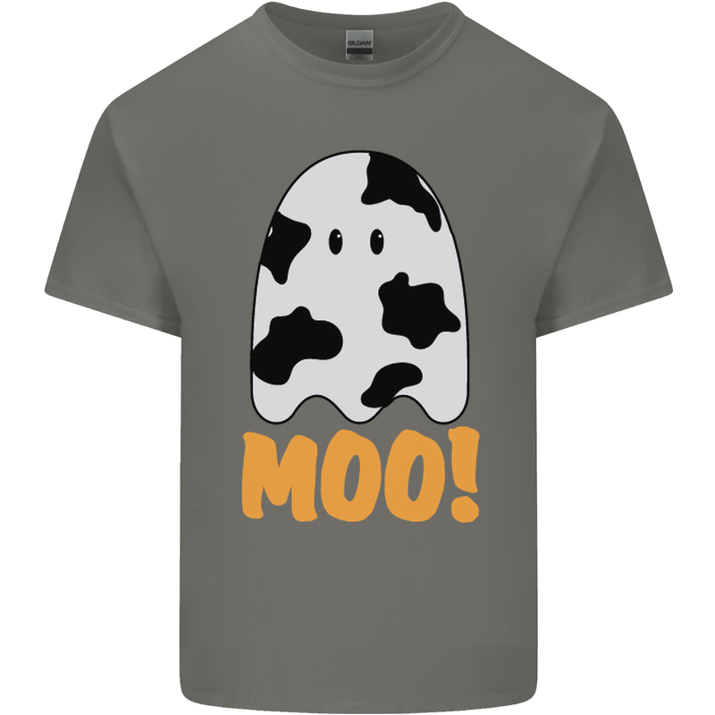 Moo Funny Cow Ghost Halloween Spooky Mens Cotton T-Shirt Tee Top Charcoal