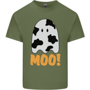 Moo Funny Cow Ghost Halloween Spooky Mens Cotton T-Shirt Tee Top Military Green