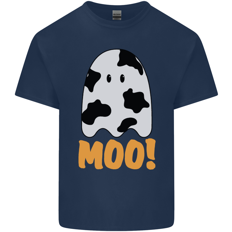 Moo Funny Cow Ghost Halloween Spooky Mens Cotton T-Shirt Tee Top Navy Blue