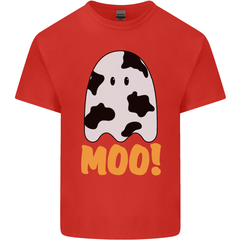 Moo Funny Cow Ghost Halloween Spooky Mens Cotton T-Shirt Tee Top Red