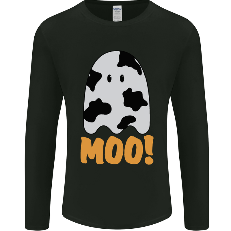 Moo Funny Cow Ghost Halloween Spooky Mens Long Sleeve T-Shirt Black