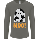 Moo Funny Cow Ghost Halloween Spooky Mens Long Sleeve T-Shirt Charcoal