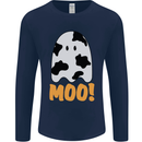 Moo Funny Cow Ghost Halloween Spooky Mens Long Sleeve T-Shirt Navy Blue
