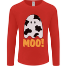 Moo Funny Cow Ghost Halloween Spooky Mens Long Sleeve T-Shirt Red