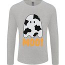 Moo Funny Cow Ghost Halloween Spooky Mens Long Sleeve T-Shirt Sports Grey
