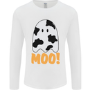 Moo Funny Cow Ghost Halloween Spooky Mens Long Sleeve T-Shirt White