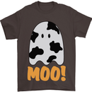 Moo Funny Cow Ghost Halloween Spooky Mens T-Shirt Cotton Gildan Dark Chocolate