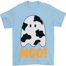 Moo Funny Cow Ghost Halloween Spooky Mens T-Shirt Cotton Gildan Light Blue