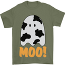 Moo Funny Cow Ghost Halloween Spooky Mens T-Shirt Cotton Gildan Military Green