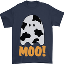 Moo Funny Cow Ghost Halloween Spooky Mens T-Shirt Cotton Gildan Navy Blue