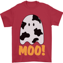 Moo Funny Cow Ghost Halloween Spooky Mens T-Shirt Cotton Gildan Red