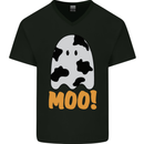 Moo Funny Cow Ghost Halloween Spooky Mens V-Neck Cotton T-Shirt Black