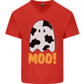 Moo Funny Cow Ghost Halloween Spooky Mens V-Neck Cotton T-Shirt Red