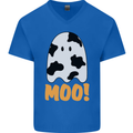 Moo Funny Cow Ghost Halloween Spooky Mens V-Neck Cotton T-Shirt Royal Blue