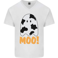 Moo Funny Cow Ghost Halloween Spooky Mens V-Neck Cotton T-Shirt White