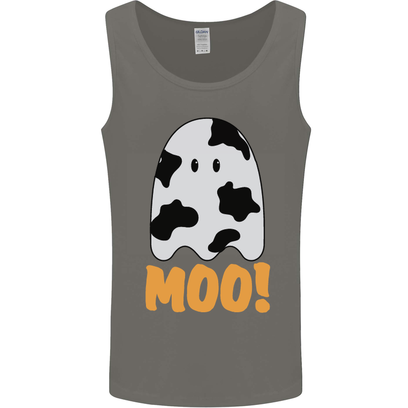 Moo Funny Cow Ghost Halloween Spooky Mens Vest Tank Top Charcoal
