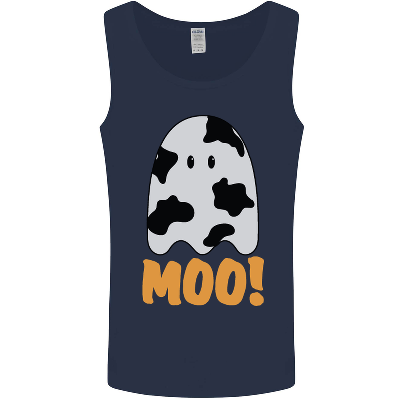 Moo Funny Cow Ghost Halloween Spooky Mens Vest Tank Top Navy Blue