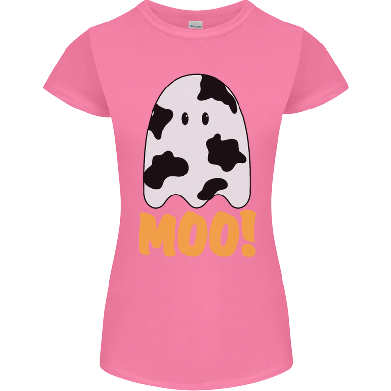 Moo Funny Cow Ghost Halloween Spooky Womens Petite Cut T-Shirt Azalea